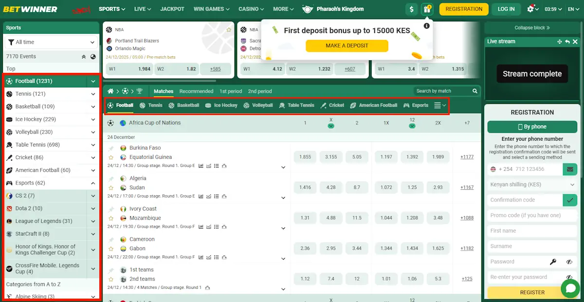 Betwinner Sports Betting Screenshot